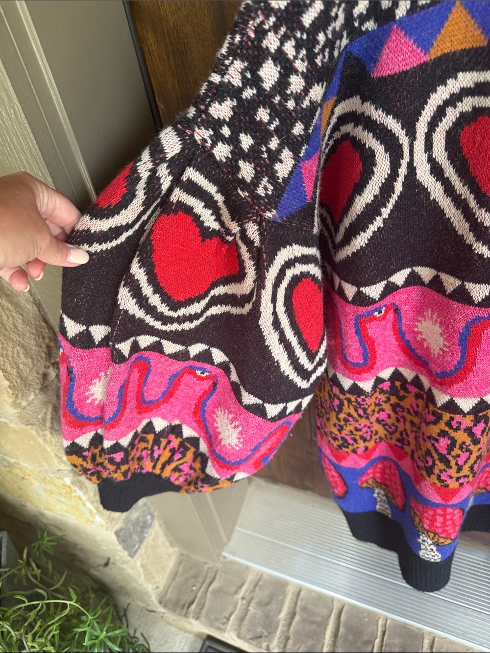 FARM Rio Black Multicolor Heart & Mushroom Knit Cardigan - Picture 4 of 6
